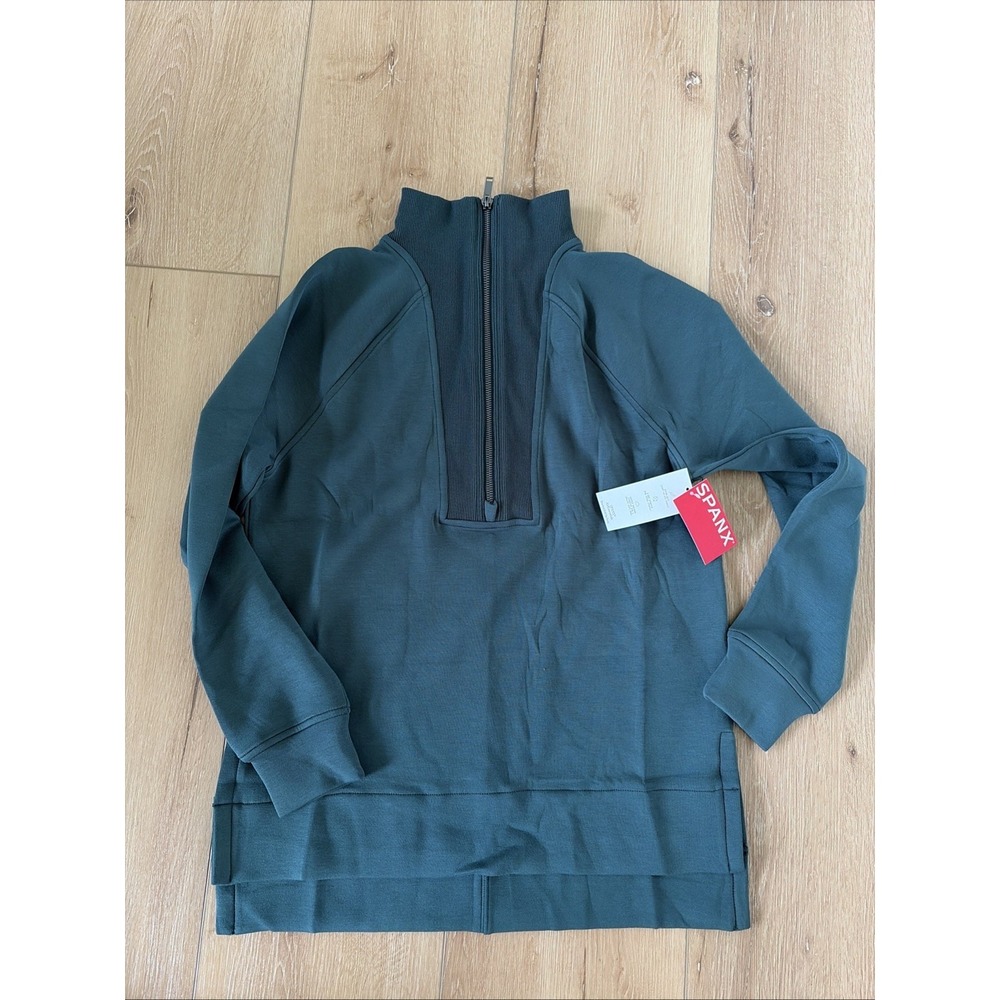 SPANX Air Essentials Sweatshirt 1/2 Zip Funnel Neck Green Tunic NWT Size XS